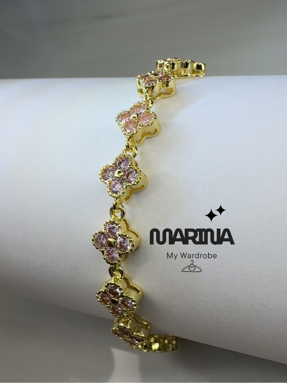 MARINA Gold Floral Bracelet with Pink Crystals